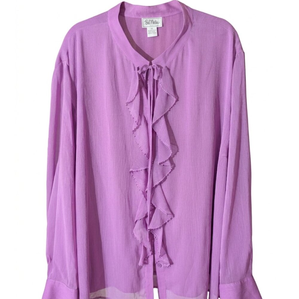 Vintage Bob Mackie Studio Purple Ruffle Beaded Blouse 90s Plus Size 5X